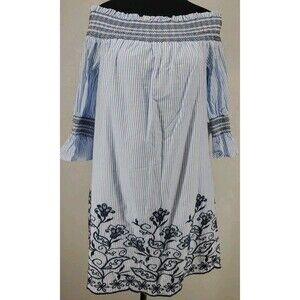 Preppy Traditional Seersucker Off the Shoulder Dress | NWT Altar'd State Small